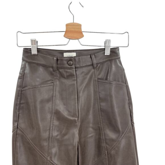 Aritzia Wilfred Rebel Pants Vegan Faux Leather Straight Leg Brown Size 0 - Picture 3 of 13